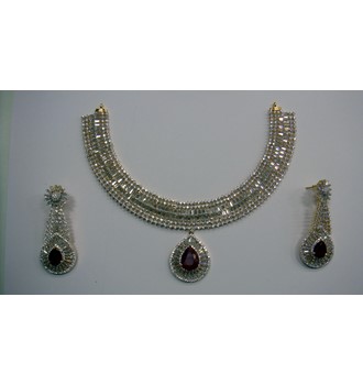 American Diamond Necklace With Ruby Stones