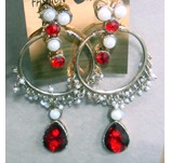 EARRING PEARL WITH RED STONE