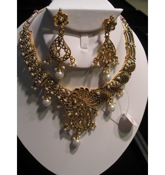 Indian Polki Bridal Necklace Set Pearl 
