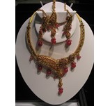 INDIAN POLKI BRIDAL NECKLACE SET RED STONE STUDDED