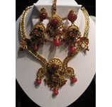 POLKI BRIDAL NECKLACE SET RED STONE STUDDED